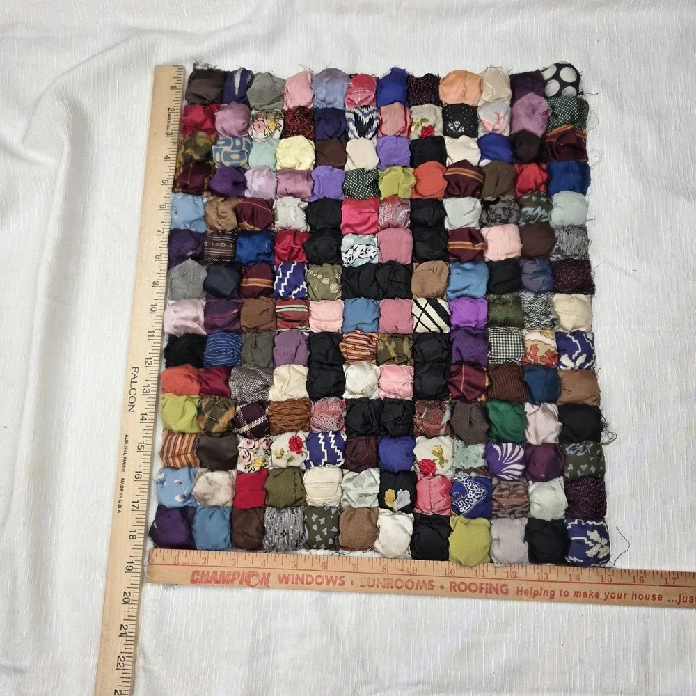 Vtg‎ Handmade Patchwork Puff Biscuit Quilt Top Panel 15x18 OOAK Art Multicolor
